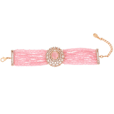 Estele Rose Gold Plated CZ Sparkling Multi-Layered Bracelet with Mint Pink Stones for Women