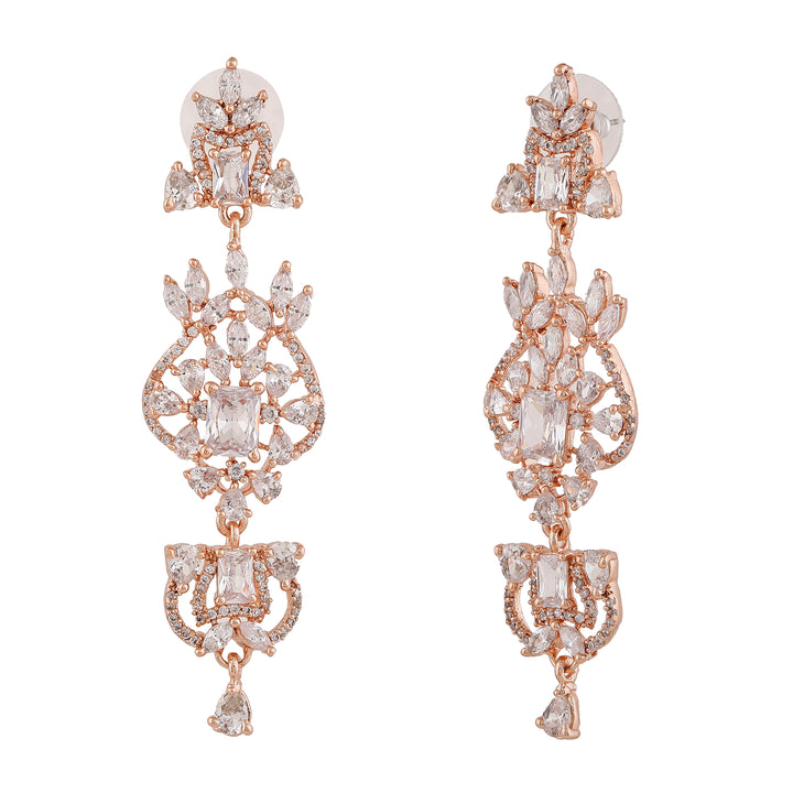 Estele Rose Gold Plated CZ Astonishing Drop Earrings for Women