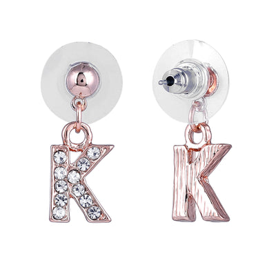 Estele Rose Gold Plated Magnificent Medium 'K' Letter Earrings with Crystals for Women