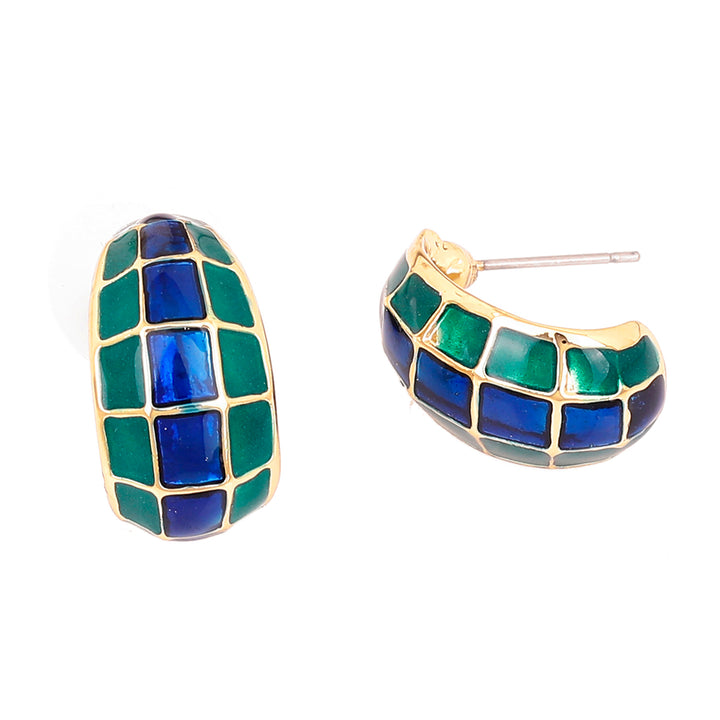 Gold Plated Blue & Green Enamel Stud Earrings