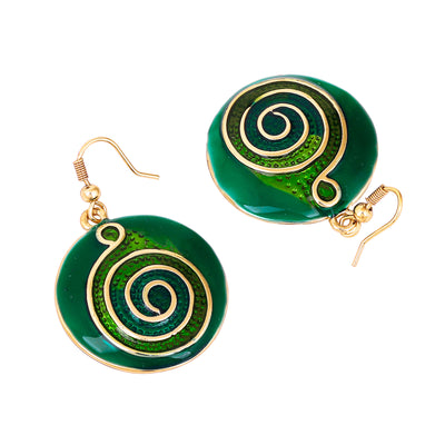 Green Enamel Round Hoop Earrings