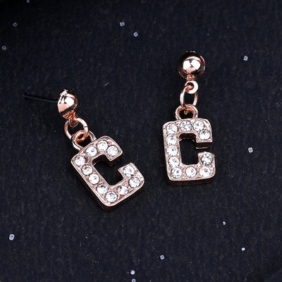 Estele Rose Gold Plated Magnificent Medium 'C' Letter Earrings with Crystals for Women