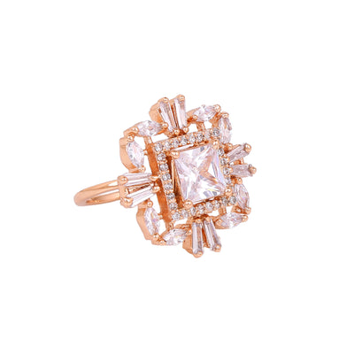 Estele Rose Gold Plated CZ Gorgeous Finger Ring for Women(Adjustable)