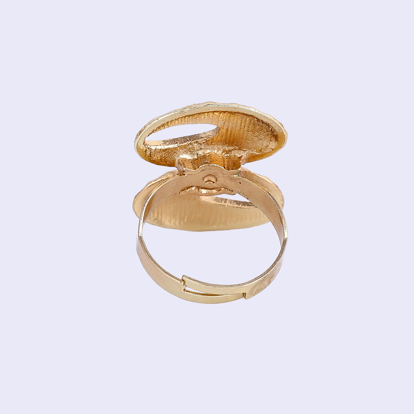 Estele Gold Tone Stunning Dual Oval Design Beaten Gold Finger Ring for Women(Adjustable)