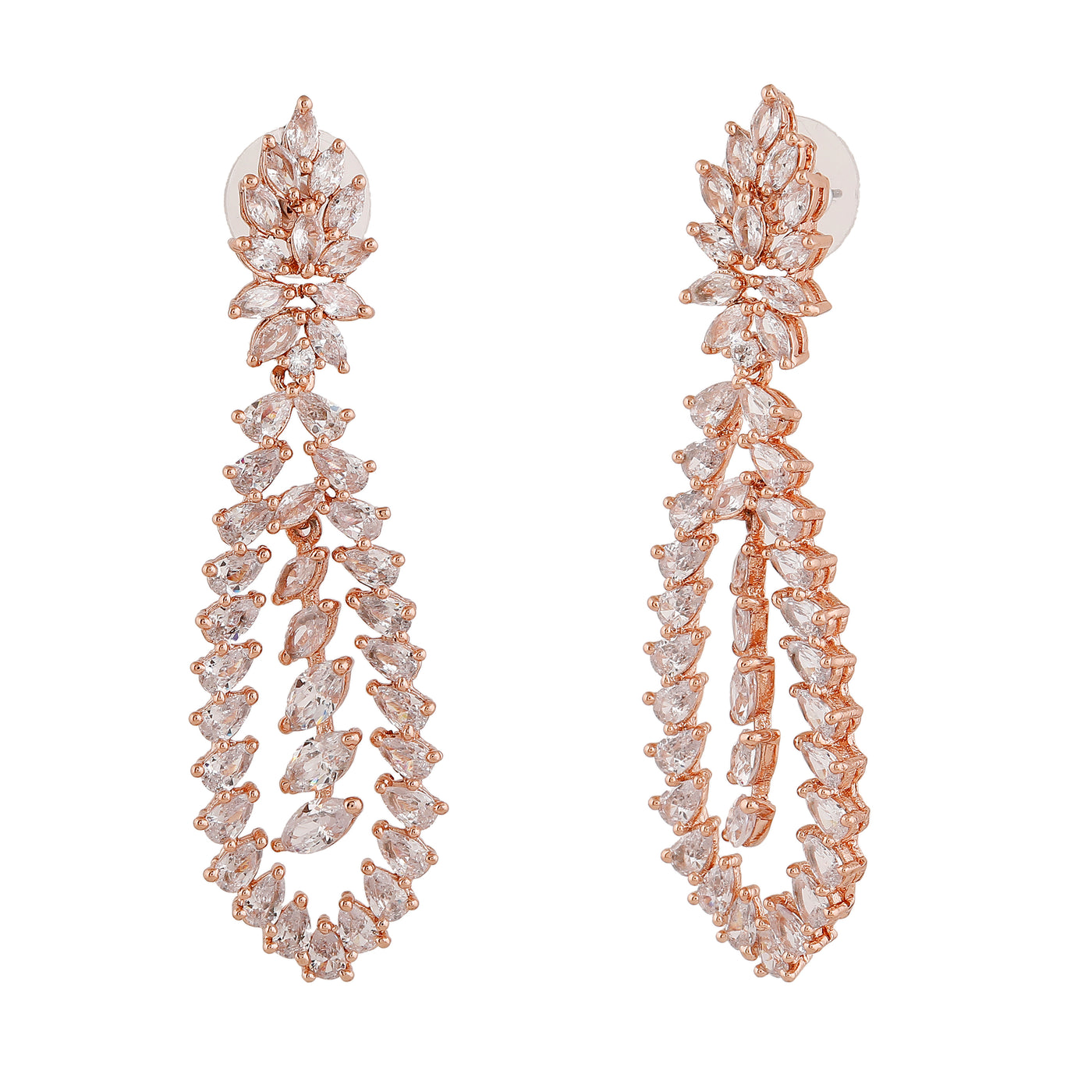 Estele Rose Gold Plated CZ Shimmering Drop Designer Earrings for Women