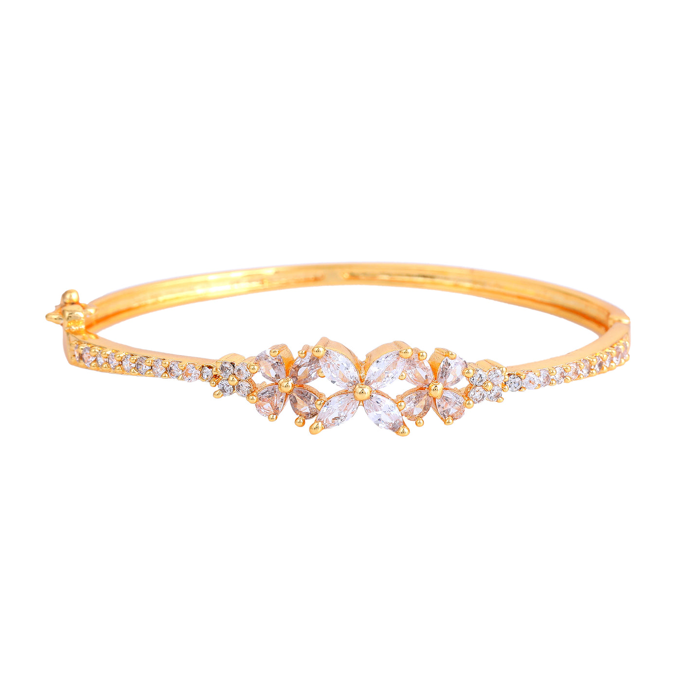 Estele Eternal Spark: Sleek & Dazzling Gold Plated American Diamond Bracelet for Women– A Fusion of Lightweight Luxury & Style