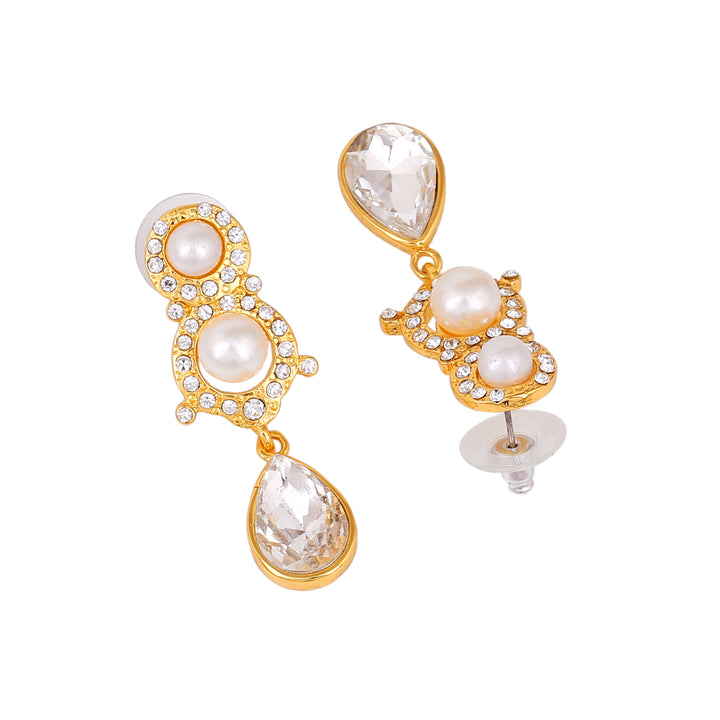 Estele Gold Plated- Elegant Pearl and Diamond Choker Necklace set for Women