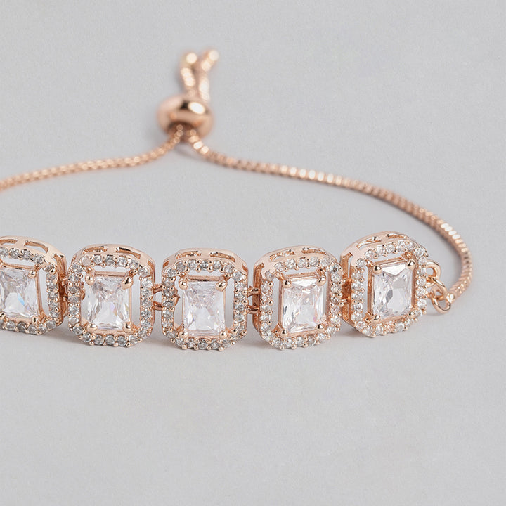 Estele Rose Gold Plated CZ Ossum Octagon Bracelet for Women