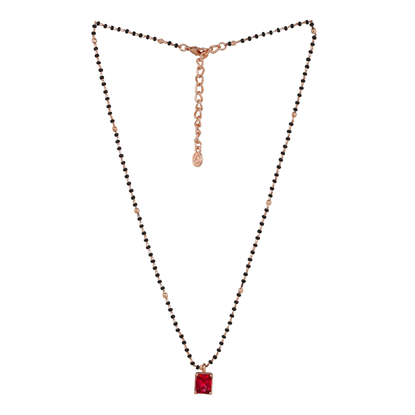 Estele Rose Gold Plated CZ Square Designer Mangalsutra Necklace Set with Ruby Stones for Women