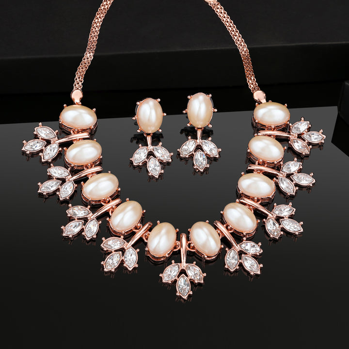 Estele Rosegold Plated Fascinating Necklace Set with Pearls for Women