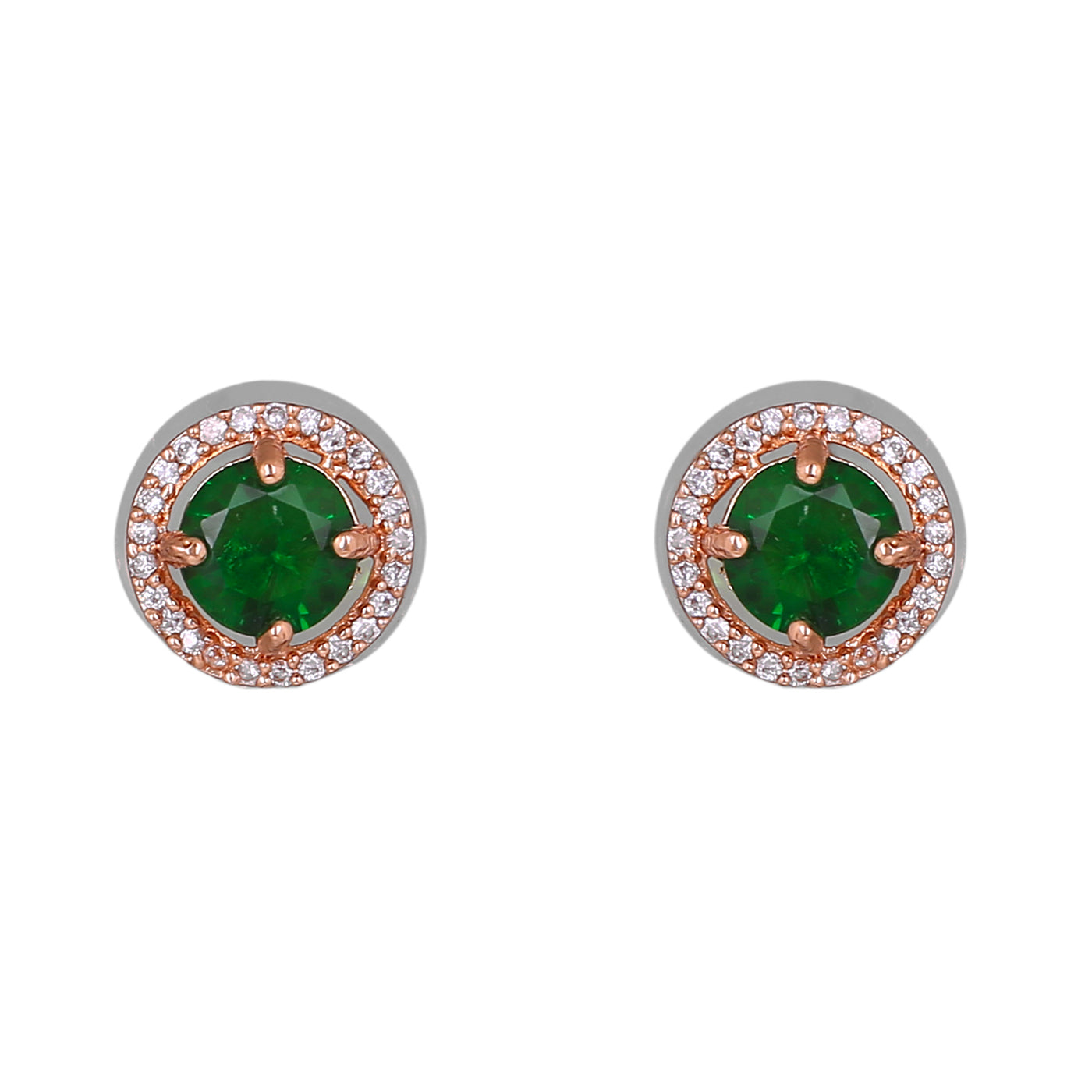 Estele Rose Gold Plated CZ Circular Designer Pendant Set with Green Stones for Women