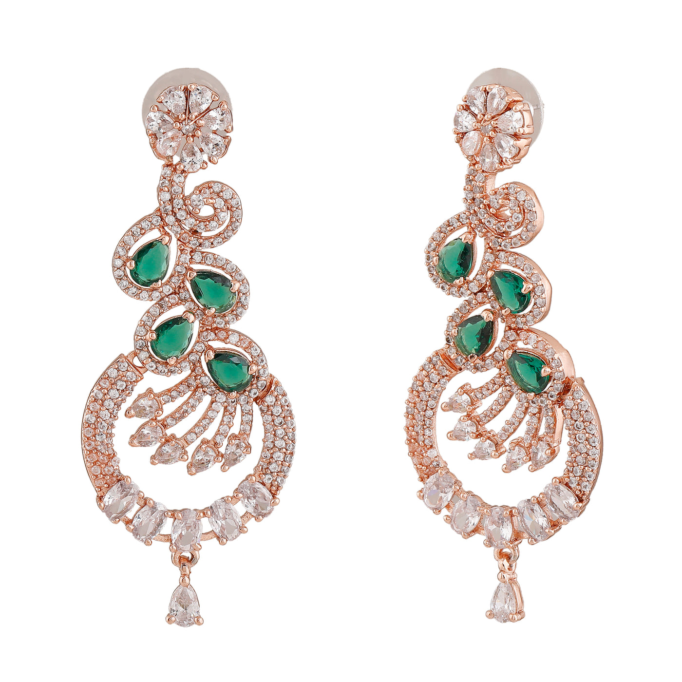 Estele Rose Gold Plated CZ Scintillating Earrings with Emerald Crystals for Women