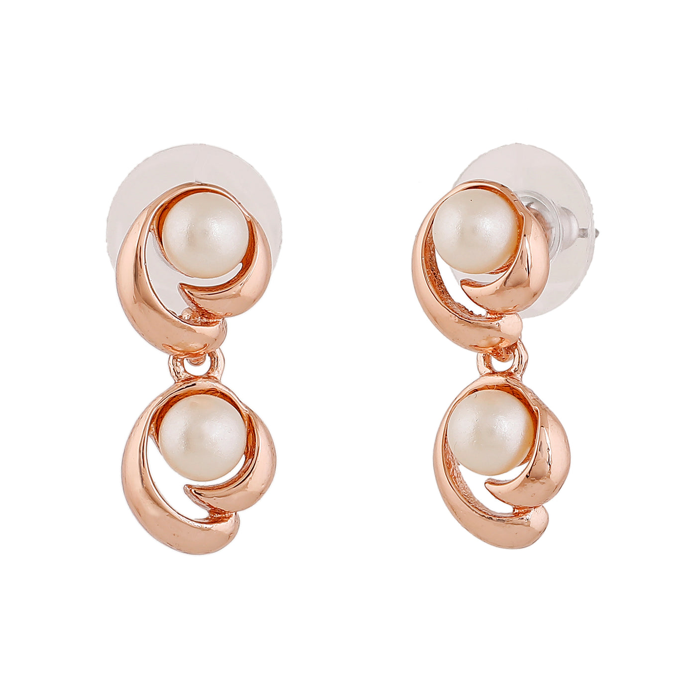 Estele Rose Gold Plated Stunning Drop Earrings with Pearl for Women