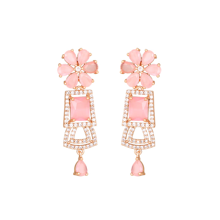 Estele Rose Gold Plated CZ Glimmering Dulhan Necklace Set with Mint Pink Stones for Women