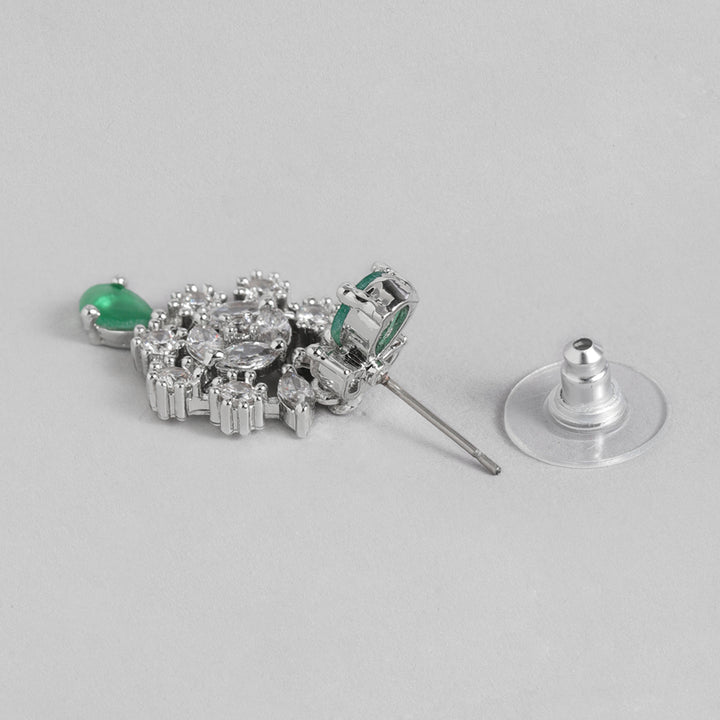 Estele Rhodium Plated CZ Glamorous Necklace Set with Green Stones for Women