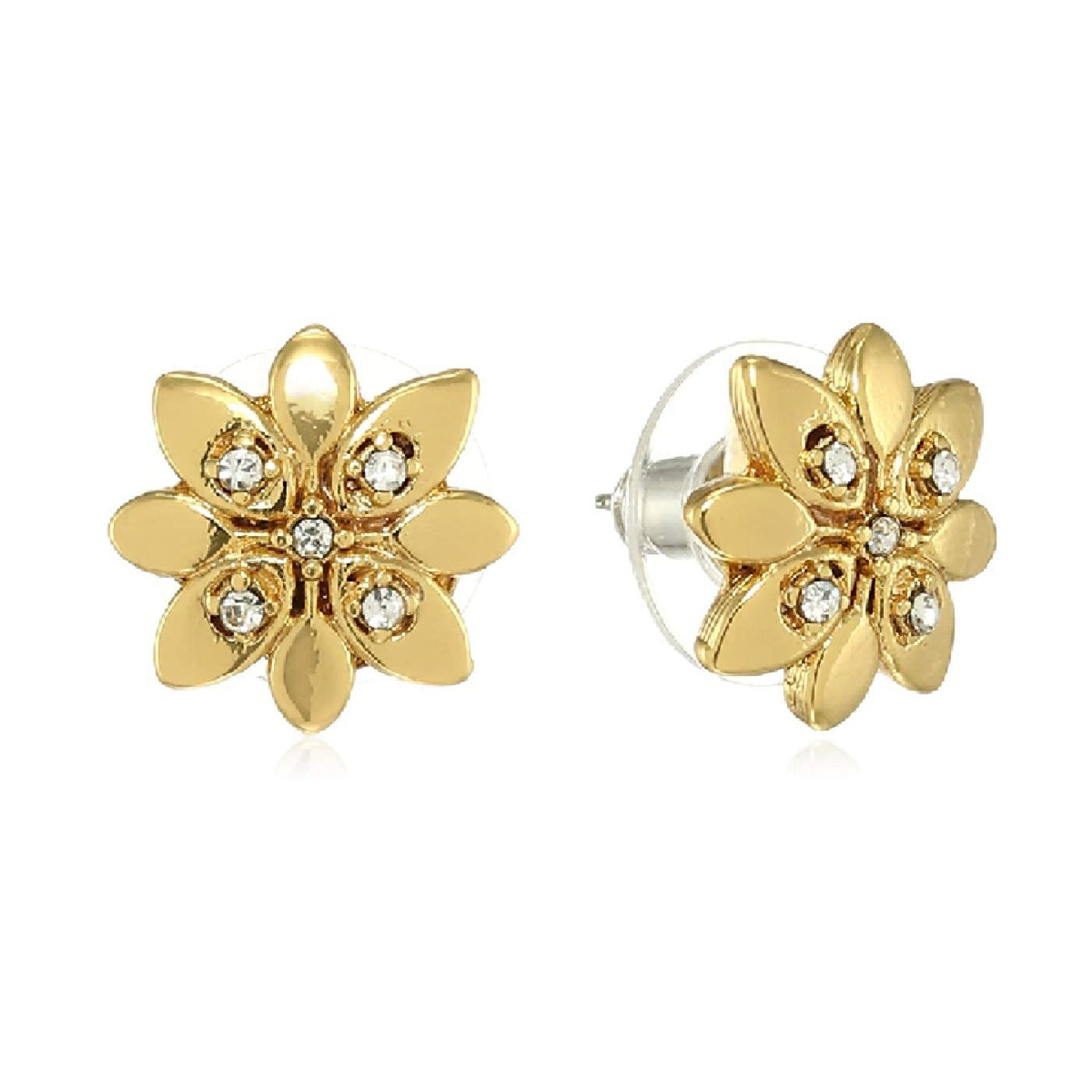 Estele Gold Plated Flower Stud Earrings with Crystals for Women