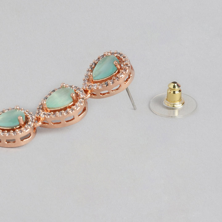 Estele Rose Gold Plated CZ Stunning Tear Drop Necklace Set with Mint Green & White for Girls & Women's