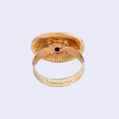 Estele Gold Tone Stylish Elliptical Design Beaten Gold Finger Ring for Women(Adjustable)