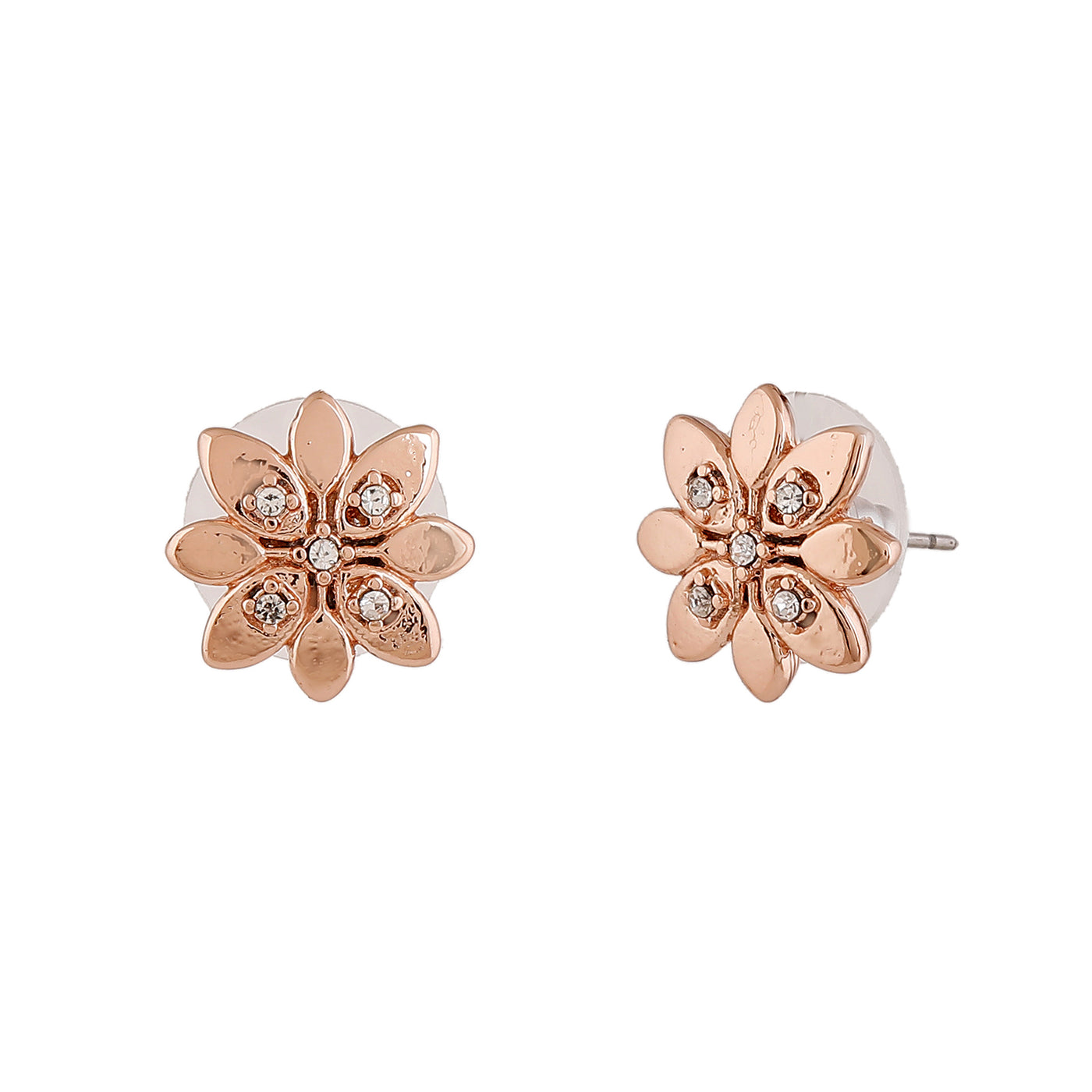 Estele Rose Gold Plated Flower Shaped Stud Earrings with Crystals for Women