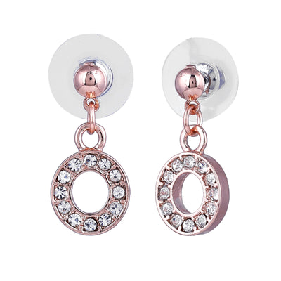 Estele Rose Gold Plated Magnificent Medium 'O' Letter Earrings with Crystals for Women