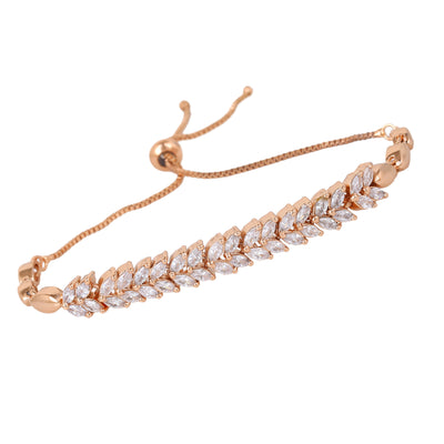 Estele Rose Gold Plated CZ Leaf Designer Bracelet for Women
