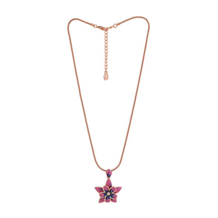 Estele Rose Gold Plated Flower Shaped Necklace Set with Enamel for Women