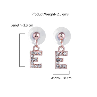 Estele Rose Gold Plated Magnificent Medium 'E' Letter Earrings with Crystals for Women