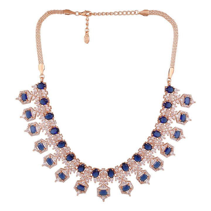 Buy Estele Rose Gold Plated CZ Astonishing Necklace Set with Blue