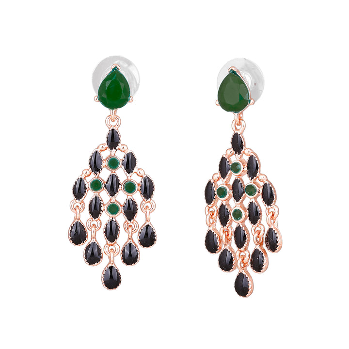 Estele Black and Green trendy Chandelier Earrings for women