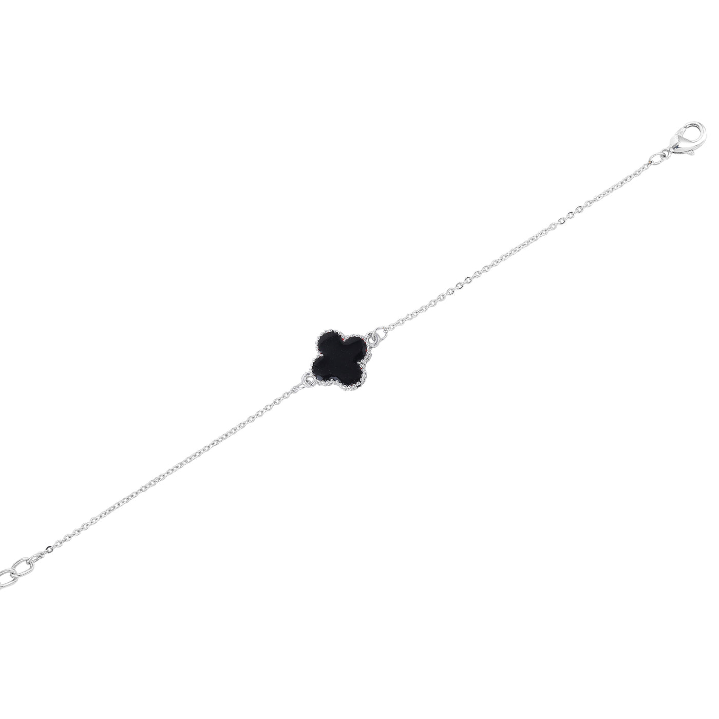 Estele Rhodium Plated Latest Trendy Single Black Clover Leaf Designer Adjustable Bracelet for Girls and Women