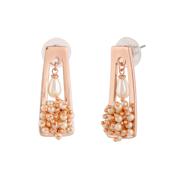 Estele Rose Gold Plated Glittering Earrings with Pearls for Women