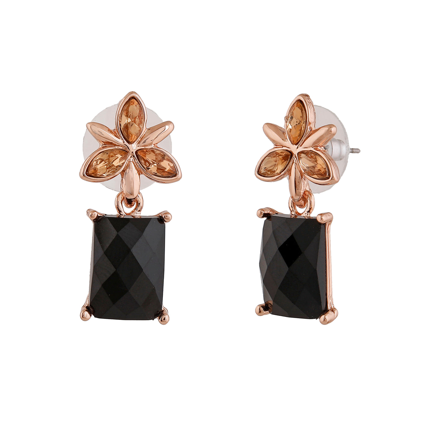 Estele Rose Gold Plated Floret Designer Earrings with Crystals for Women