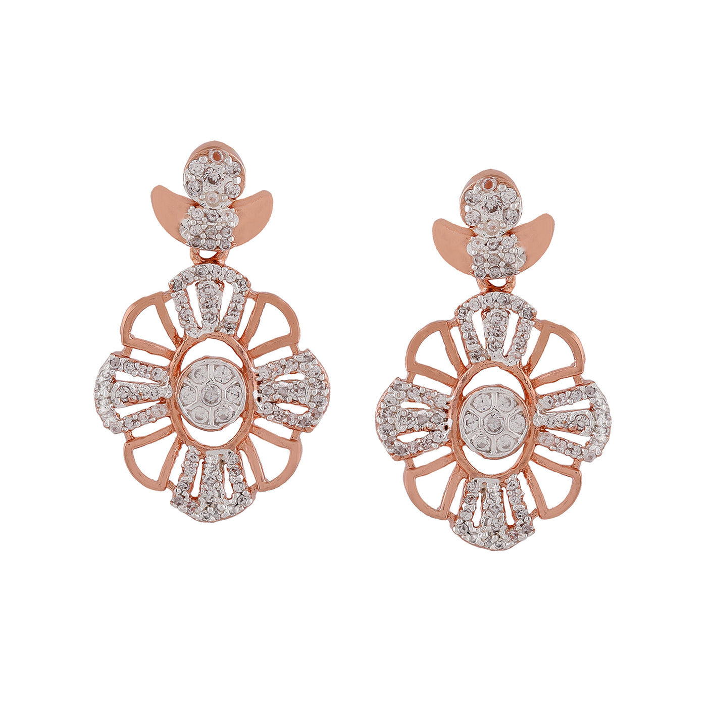 Estele Rosegold & Rhodium Plated CZ Floral Designer Necklace Set for Women