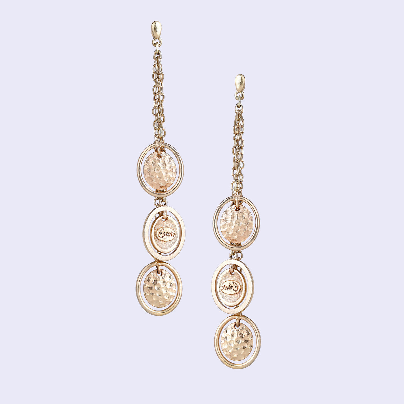 Estele Gold Tone Distinctive Layered Concentric Circular Design Beaten Gold Drop & Dangle Earrings for Women