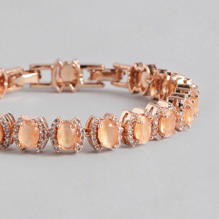 Estele Rose Gold Plated CZ Dazzling Bracelet with Mint Orange Stones for Women