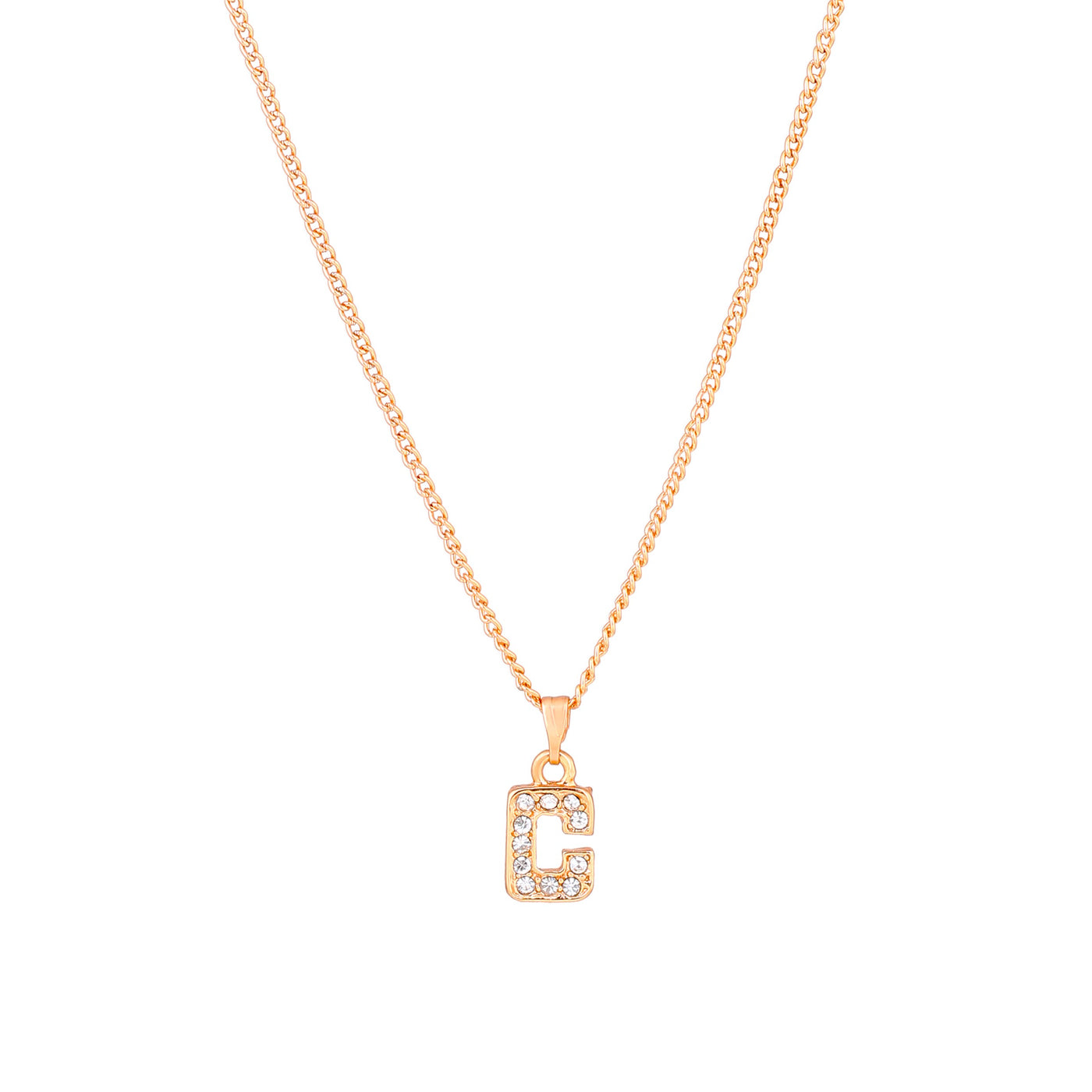 Estele Rosegold Splendid Medium 'C' Letter Pendant with Austrian Crystals for Women