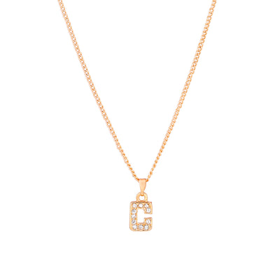 Estele Rosegold Splendid Medium 'C' Letter Pendant with Austrian Crystals for Women