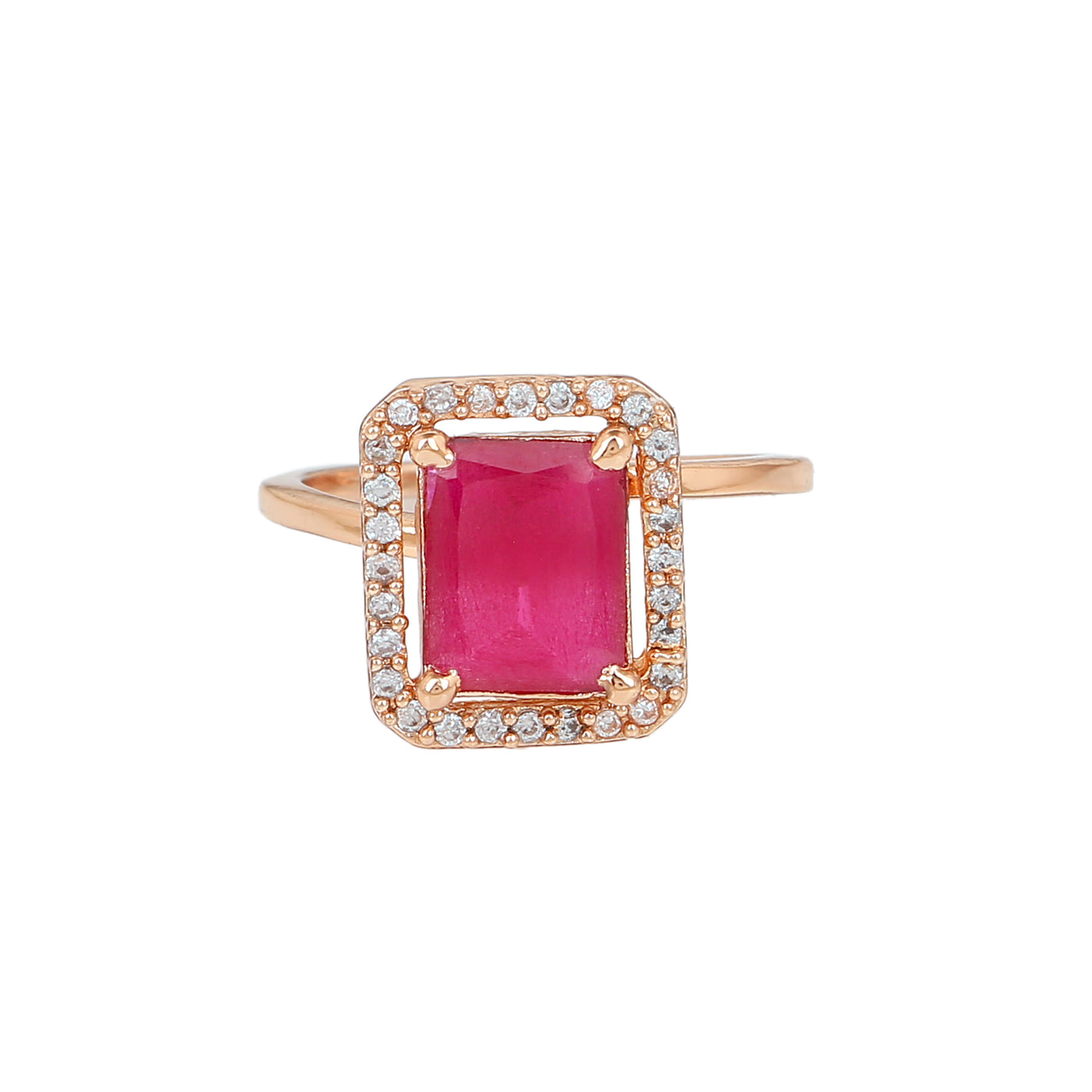 Estele Rose Gold Plated CZ Sparkling Finger Ring with Ruby Stones for Women(Adjustable)
