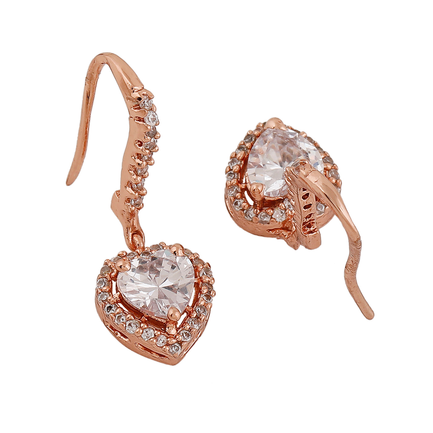 Estele Rose Gold Plated CZ Heart Drop Earrings for Women