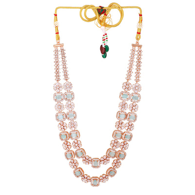 Estele Rose Gold Plated CZ Ravishing Necklace Set with Mint Green Stones for Women