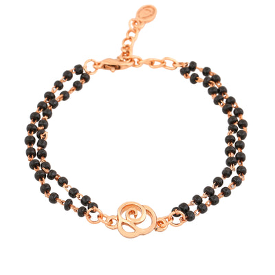 Estele Rose Gold Plated Floral Shaped Bracelet with Black Beads for Women