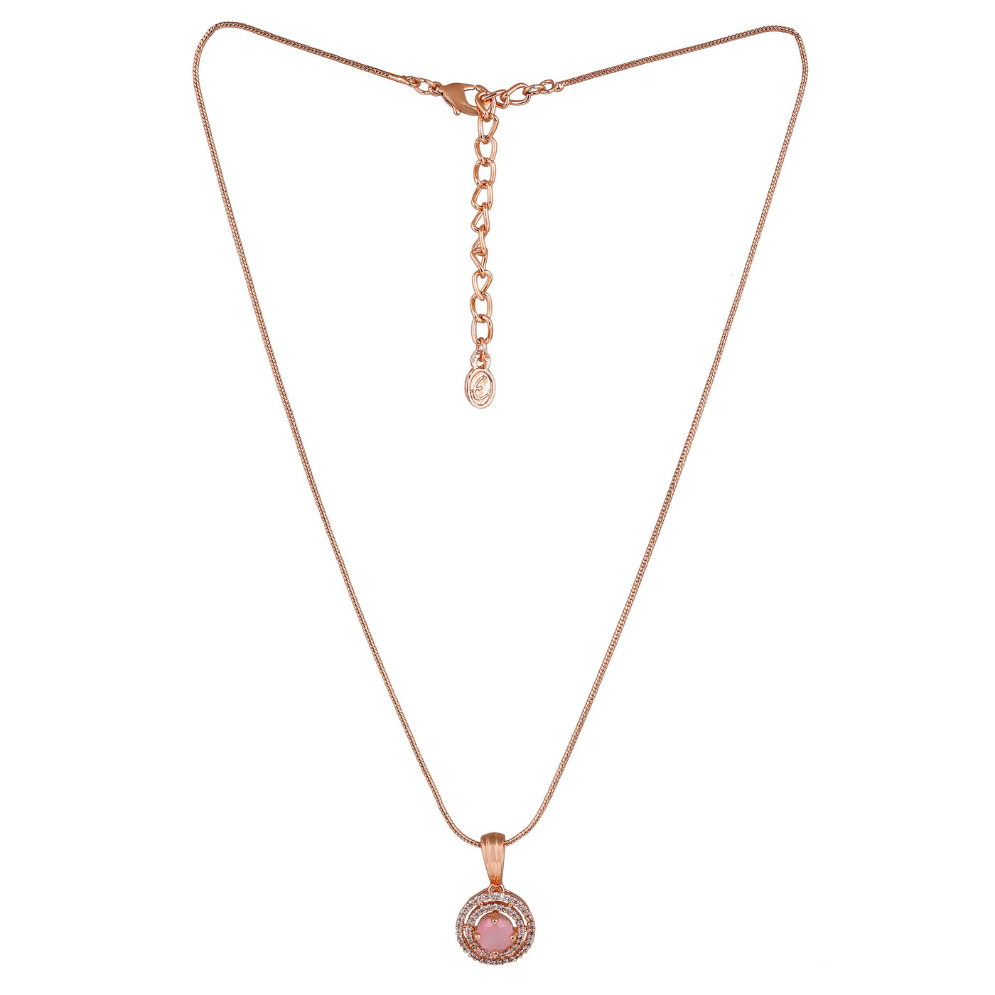 Estele Rose Gold Plated CZ Circular Designer Pendant Set with Mint Pink Stones for Women