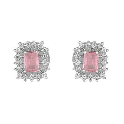 Estele Rhodium Plated CZ Square Designer Pendant Set with Mint Pink for Women