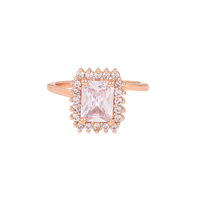 Estele Rose Gold Plated CZ Square Designer Finger Ring for Women