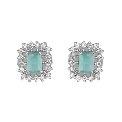 Estele Rhodium Plated CZ Square Designer Pendant set with Mint Green Stones for Women