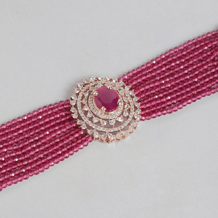 Estele Rose Gold Plated CZ Gorgeous Multi-Layered Bracelet with Ruby Stones for Women