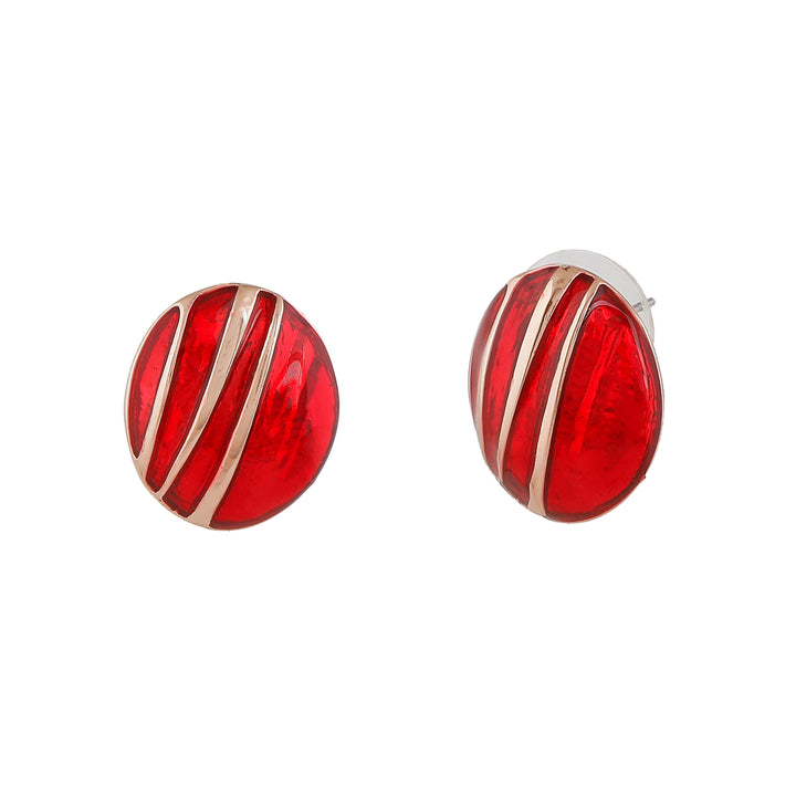 Estele Rose Gold Plated Red Pebble Pinstripe Stud Earrings for Women