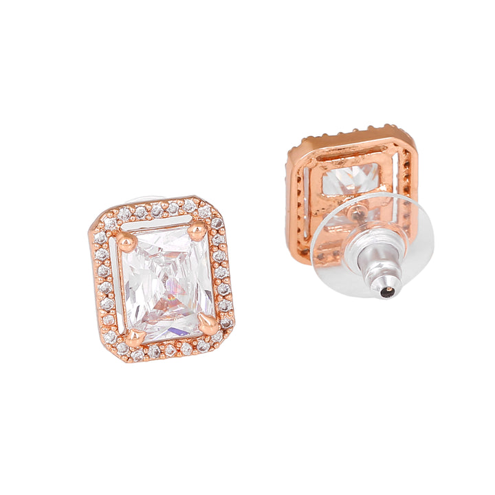 Estele Rose Gold Plated CZ Sparkling Square Designer Mangalsutra Necklace Set for Women