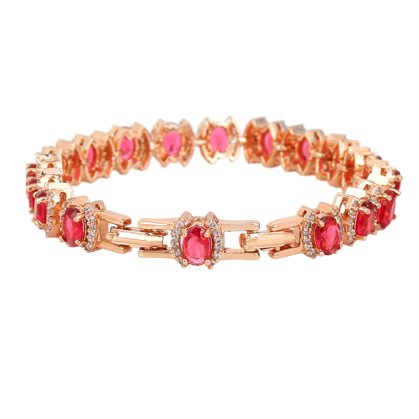 Estele Rose Gold Plated CZ Dazzling Bracelet with Tourmaline Pink Stones for Women