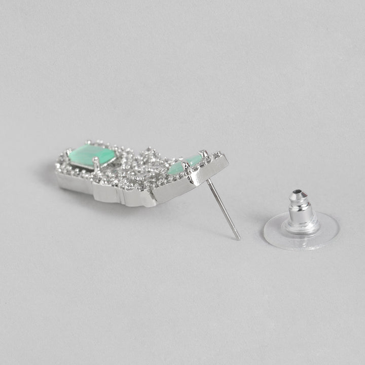 Estele Rhodium Plated CZ Shimmering Necklace Set with Mint Green Crystals for Women
